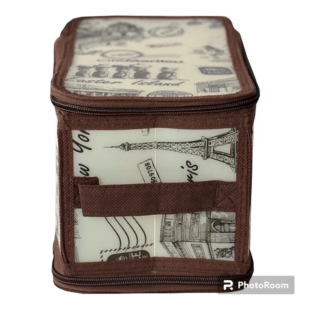 Home Basics Brown Small Cities Zippered Storage Box NWT